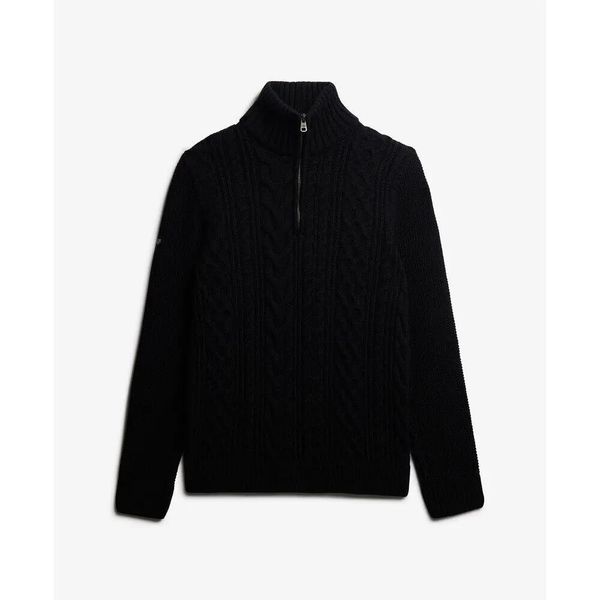 Sweter z dekoltem typu stójka Superdry Jacob. Niebieskie swetry przez głowę męskie Superdry., xl, z aplikacjami, ze splotem, bez kołnierzyka. Za 402.65 zł.