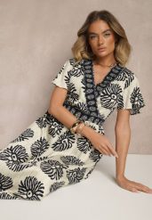 Niebieska Sukienka w Print Boho z Wiskozy Rozkloszowana z Dekoltem V Palarina. Niebieskie sukienki damskie Renee, na lato, l, bez wzorów, z wiskozy, boho, bez kołnierzyka, bez ramiączek, maxi, rozkloszowane. Za 74.99 zł.