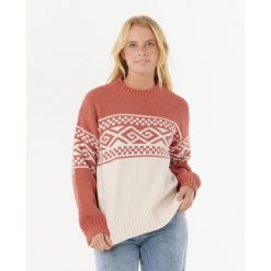 Rip Curl Cosmic Kiss Sweater - Brick. Brązowe swetry damskie Rip Curl, na zimę, bez wzorów, bez kołnierzyka, bez ramiączek, bez kaptura. Za 283.55 zł.