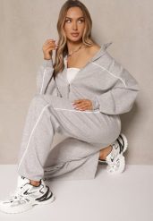 Szary Retro Komplet Dresowy z Wiskozą Bluza i Spodnie o Szerokim Kroju Selriza. Szare bluzy damskie Renee, bez wzorów, z dresówki, bez kaptura. Za 169.99 zł.