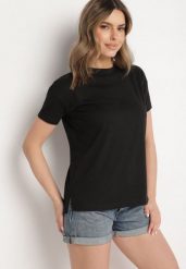 Czarny Klasyczny T-shirt Oversize z Bawełny Zivassa. Czarne bluzki damskie Born2be, s, bez wzorów, z bawełny, eleganckie, bez kołnierzyka. Za 34.99 zł.