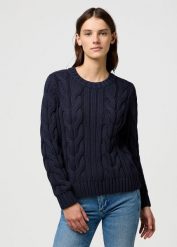 DAMSKI SWETER WRANGLER CABLE KNIT CREW DARK NAVY 112370798. Niebieskie swetry damskie Wrangler, l, bez wzorów, bez kołnierzyka, bez ramiączek, bez kaptura. Za 159.99 zł.