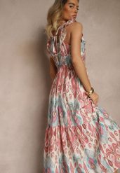 Różowa Sukienka Rozkloszowana Wiskozowa Wiązana na Plecach we Wzór Boho Turieza. Czerwone sukienki damskie Renee, na co dzień, l, bez wzorów, z wiskozy, boho, bez kołnierzyka, bez ramiączek, maxi, proste. Za 49.99 zł.
