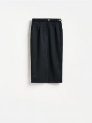 Spódnica midi z wełną - czarny. Czarne spódnice damskie Reserved, l, bez wzorów, z tkaniny, midi, dopasowane. Za 279.99 zł.