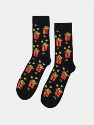 Prążkowane skarpetki z bawełną z motywem popcornu - czarny. Czarne skarpety męskie Sinsay, bez wzorów, z bawełny. Za 15.99 zł.