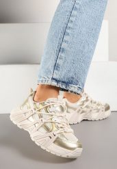 Złote Sneakersy z Designerskim Sznurowaniem Nuritha. Żółte obuwie sportowe damskie Renee, bez wzorów. Za 99.99 zł.
