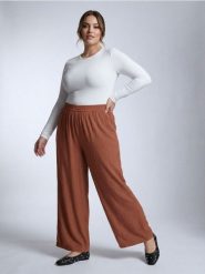 Wiskozowe spodnie wide leg Plus Size - żółty. Żółte spodnie materiałowe damskie Sinsay, l, bez wzorów, z wiskozy. Za 39.99 zł.