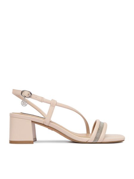Nine West Sandały EO-LS505187-13 Beżowy. Brązowe sandały damskie Nine West, bez wzorów, ze skóry, bez obcasa, na słupku, bez zapięcia. Za 124.99 zł.