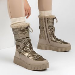 Śniegowce damskie Marco Tozzi, ocieplane futerkiem na grubej platformie z tworzywa, beżowe, 2-26413-45-344. Brązowe kozaki damskie Marco Tozzi, przed kolano. Za 271.99 zł.