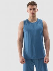 4F Tank top treningowy regular z materiału z recyklingu męski - niebieski S. Niebieskie koszulki sportowe męskie 4f, m, bez wzorów, z dzianiny, bez kołnierzyka, bez ramiączek, na fitness i siłownię. W wyprzedaży za 29.99 zł.
