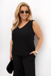 Elegancka bluzka/top satynowy Classy czarny damski do marynarki, garnituru OVERSIZE PLUS SIZE LATO. Czarne bluzki damskie Moda Size Plus Iwanek, plus size, bez wzorów, z elastanu, biznesowe. Za 139.90 zł.