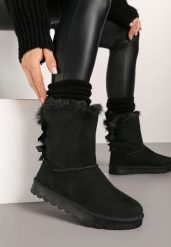Czarne Śniegowce z Imitacji Zamszu z Futrem Ozdobione Kokardą Emithreni. Czarne śniegowce dziewczęce Born2be, z jeansu, eleganckie, bez zapięcia. Za 59.99 zł.