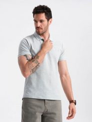 Męska koszulka polo jednokolorowa BASIC z dzianiny pique - szara V20 OM-POBS-0100 4XL. Szare koszulki polo męskie Ombre, m, bez wzorów, z dzianiny, bez ramiączek. Za 151.28 zł.