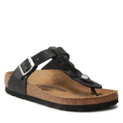 Japonki Birkenstock. Czarne klapki damskie Birkenstock, bez wzorów, bez obcasa. Za 459.99 zł.