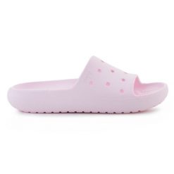 Klapki Crocs classic slide v2 209401-6ZW różowe. Czerwone klapki damskie bez wzorów, klasyczne, bez obcasa. Za 223.31 zł.