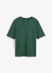 T-shirt z grubej bawełny organicznej. Czarne t-shirty damskie bonprix, bez wzorów, z bawełny, bez kołnierzyka. Za 49.99 zł.