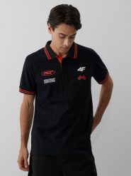 4F Koszulka polo regular męska - czarna L. Czarne koszulki polo męskie 4f, l, bez wzorów, z dzianiny, eleganckie, bez ramiączek. Za 99.99 zł.