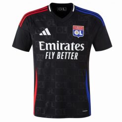 Koszulka Olympique Lyonnais 24/25 Away. Czarne koszulki sportowe męskie Adidas, s, bez wzorów, z materiału, bez kołnierzyka, bez ramiączek, do piłki nożnej. Za 449.00 zł.