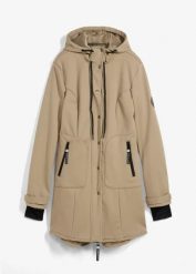 Kurtka parka softshell super-stretch, odpychająca wodę. Zielone parki damskie bonprix, bez wzorów, z softshellu, bez kaptura. Za 359.99 zł.
