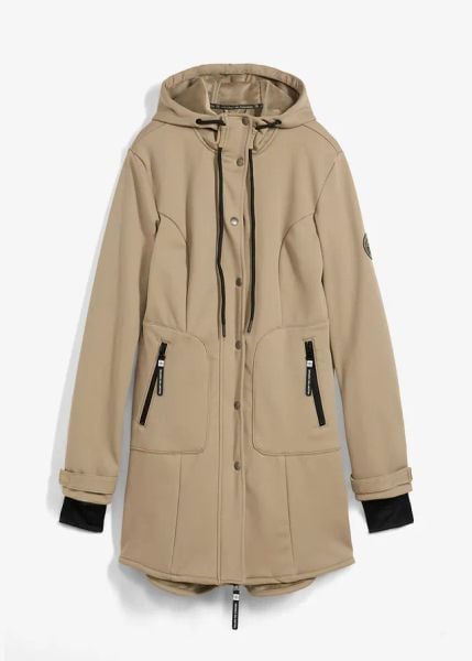 Kurtka parka softshell super-stretch, odpychająca wodę. Zielone kurtki damskie bonprix, bez wzorów, z softshellu, bez kaptura. Za 359.99 zł.