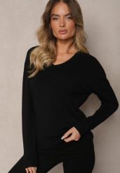 Czarny Casualowy Sweter z Wiskozą Bawełną i Trójkątnym Dekoltem Miaressa. Czarne swetry damskie Renee, l, bez wzorów, z bawełny, casualowe, bez kołnierzyka, plus size, bez ramiączek, bez kaptura. Za 49.99 zł.