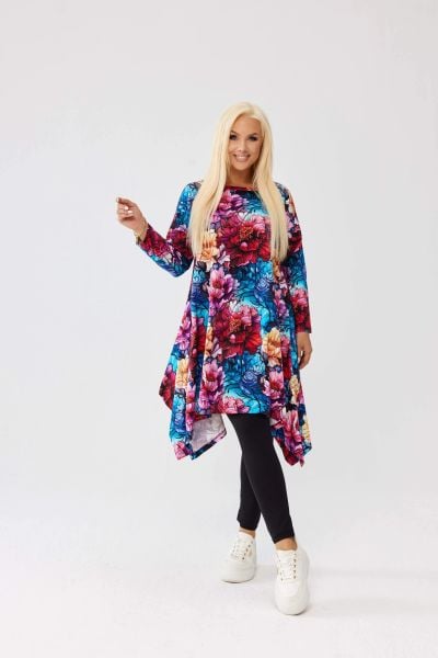 Asymetryczna tunika w piwonie OVERSIZE PLUS SIZE XXL JESIEŃ. Bluzki damskie Moda Size Plus Iwanek, l, bez wzorów, z bawełny, eleganckie, z asymetrycznym kołnierzem, plus size, bez ramiączek. Za 179.90 zł.