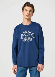 WRANGLER MĘSKA KOSZULKA LS GRAPHIC TEE NAVY 112357447. Niebieskie koszulki polo męskie Wrangler, m, bez wzorów, bez ramiączek. Za 99.99 zł.