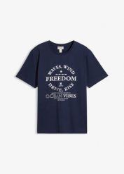 T-shirt z czystej bawełny organicznej. Niebieskie t-shirty męskie bonprix, m, bez wzorów, z bawełny, eleganckie, bez kołnierzyka. Za 44.99 zł.