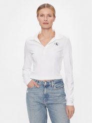 Calvin Klein Jeans Bluzka Polo Collar Milano Regular Top J20J222556 Biały Regular Fit. Białe bluzki damskie Calvin Klein Jeans, xs, bez wzorów, z jeansu, bez kołnierzyka, bez ramiączek. Za 329.99 zł.