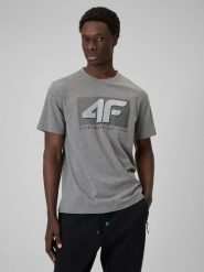 4F T-shirt regular z nadrukiem męski - szary XL. Szare t-shirty męskie 4f, m, bez wzorów, z dresówki, klasyczne, bez kołnierzyka. Za 69.99 zł.