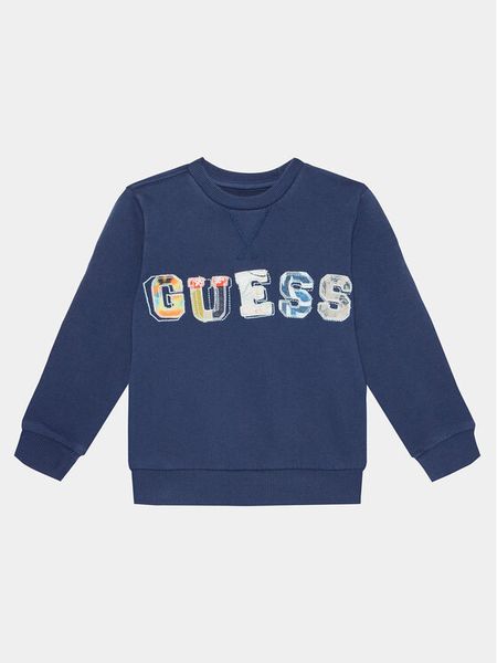 Guess Bluza N4GQ04 KA6R3 Granatowy Regular Fit. Niebieskie bluzy dla chłopców Guess, z aplikacjami, z bawełny, bez ramiączek, bez kaptura. Za 109.99 zł.