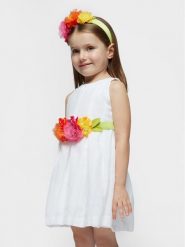 Mayoral Sukienka elegancka 3959 Biały Regular Fit. Białe sukienki dla dziewczynek Mayoral, bez wzorów, z syntetyku, eleganckie, bez ramiączek. Za 169.99 zł.