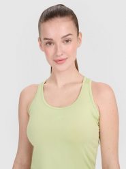 4F Top treningowy slim szybkoschnący damski - zielony XS. Zielone koszulki sportowe damskie 4f, uniwersalny, bez wzorów, z elastanu, bez kołnierzyka, bez ramiączek, na fitness i siłownię. W wyprzedaży za 39.99 zł.