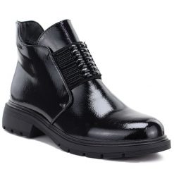 Botki damskie lakierowane czarne M.Daszyński MR2501. Czarne botki damskie M.Daszyński, z lakierowanej skóry, bez obcasa, bez zapięcia. Za 159.99 zł.