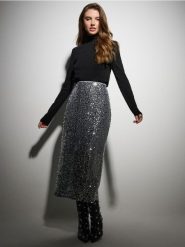 Spódnica ołówkowa z połyskującymi cekinami - srebrny. Szare spódnice damskie Sinsay, l, bez wzorów, ołówkowe. Za 49.99 zł.