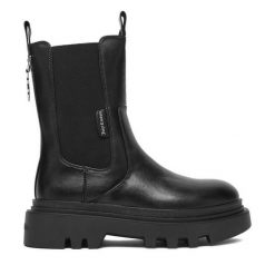 Sztyblety Juicy Couture. Czarne botki damskie Juicy Couture, bez obcasa, na płaskiej podeszwie, bez zapięcia. Za 329.99 zł.