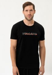 Bawełniany t-shirt T-NIGHT. Czarne t-shirty męskie Volcano, l, bez wzorów, z bawełny, klasyczne, bez kołnierzyka. Za 59.99 zł.