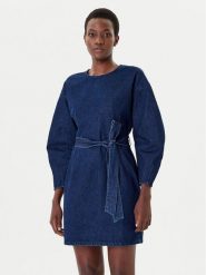French Connection Sukienka jeansowa 71ZAQ Granatowy Regular Fit. Niebieskie sukienki damskie French Connection, bez wzorów, z bawełny, bez kołnierzyka, bez ramiączek. Za 459.99 zł.