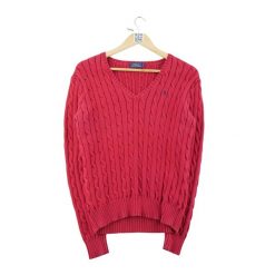 Second life - Sweter damski z dekoltem w serek czerwony - Jak nowy. Czerwone swetry damskie Ralph Lauren, l, bez wzorów, z jeansu, casualowe, bez kołnierzyka, bez ramiączek, długie, bez kaptura. Za 212.96 zł.