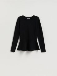 Sweter z baskinką - czarny. Czarne swetry damskie Reserved, l, bez wzorów, z dzianiny, bez kołnierzyka, bez ramiączek, bez kaptura. Za 129.99 zł.