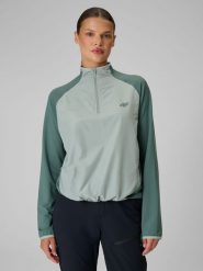 4F Bluza trekkingowa regular szybkoschnąca damska - turkusowa XS. Niebieskie bluzy damskie 4f, l, bez wzorów, z materiału, klasyczne, bez kołnierzyka, bez ramiączek, długie, bez kaptura. Za 199.99 zł.