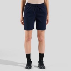 Spodenki damskie ODLO Essential Short. Niebieskie szorty sportowe damskie Odlo, s, bez wzorów, z materiału, sportowe, trekkingowe. Za 331.95 zł.