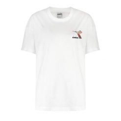 Koszulka damska DIADORA L.T-SHIRT SS FLOSS. Białe koszulki sportowe damskie Diadora, l, bez wzorów, bez kołnierzyka, bez ramiączek. Za 39.99 zł.