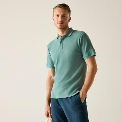 Męska koszulka polo Adino Waffle. Zielone koszulki polo męskie Regatta, m, bez wzorów, z bawełny, eleganckie, bez ramiączek. Za 109.99 zł.