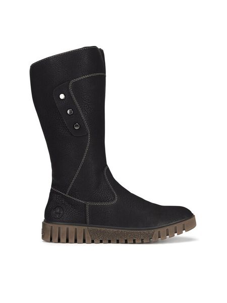 Rieker Kozaki Y3466-00 Czarny. Czarne kozaki damskie Rieker, z materiału, bez obcasa, na płaskiej podeszwie. Za 272.99 zł.