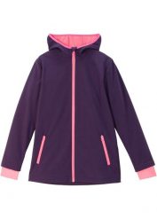 Kurtka softshellowa z kapturem, hybrydowa. Fioletowe kurtki i płaszcze dla dziewczynek bonprix, bez wzorów, z polaru, z kapturem. Za 149.99 zł.