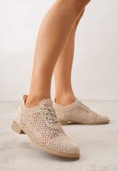 Ciemnobeżowe Ażurowe Półbuty z Metaliczną Wstawką Homonis. Brązowe półbuty damskie Born2be, w ażurowe wzory, eleganckie, bez obcasa, bez zapięcia. Za 89.99 zł.