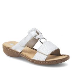 Klapki Rieker. Białe klapki damskie Rieker, bez wzorów, bez obcasa. Za 279.99 zł.