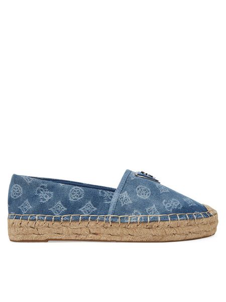Guess Espadryle FLJDNN DEN14 Niebieski. Niebieskie espadryle damskie Guess, z aplikacjami, z materiału, bez obcasa, bez zapięcia. Za 259.99 zł.