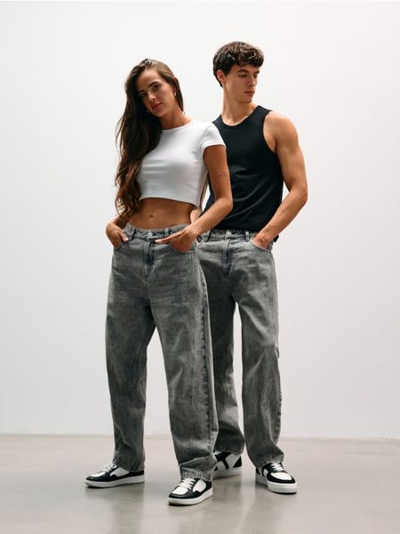 Jeansy barrel leg - szary. Szare jeansy męskie Sinsay. Za 79.99 zł.